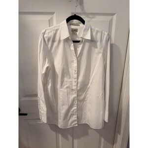 L.L.Bean Women's White Sz M Long Sleeve Cotton Wrinkle Resistant Button Up